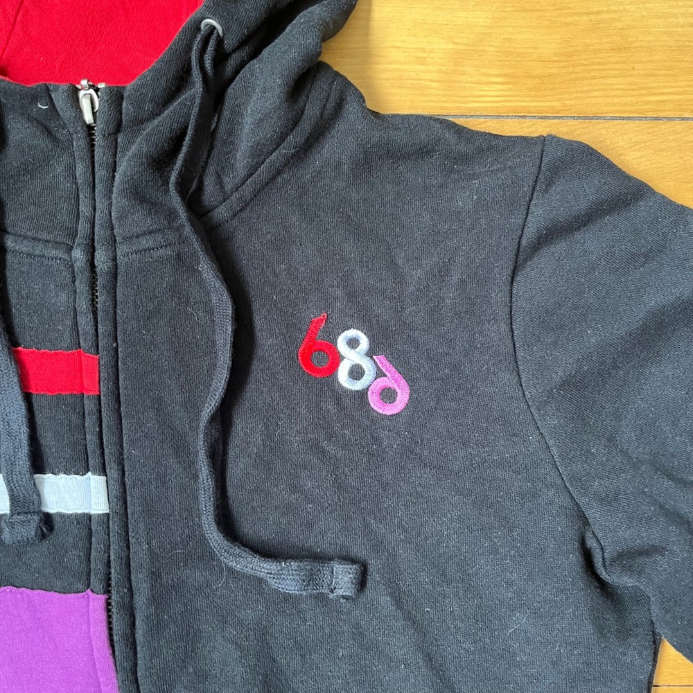 686 Womens Full Zip Hoodie Black Striped Longline Sweatshirt Thumbholes Small - Picture 2 of 8